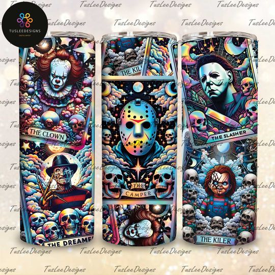 Halloween Horror Movie 20 oz Skinny Tumbler Wrap Sublimation Design, Halloween Tumbler Png, Thug Life Horror Movie Png, Horror Tumbler