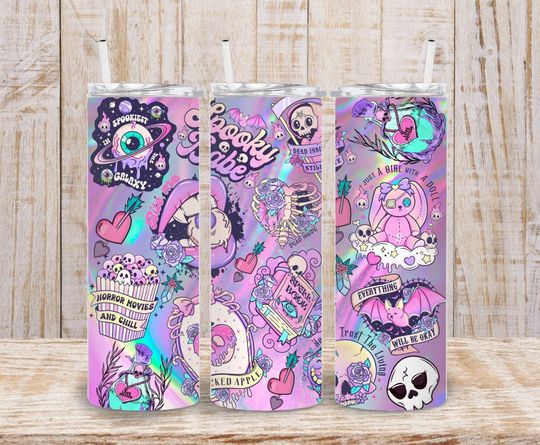 Discover Digital Halloween Pastel Goth Stickers 20oz Tumbler Wrap  20oz - PNG Sublimation 300 dpi