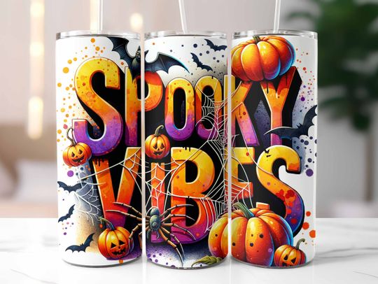 Discover Spooky Vibes Tumbler Wrap, Halloween Tumbler, Spooky Season, 20oz Skinny Tumbler, Sublimation Design, Digital Download, Halloween Spooky PNG