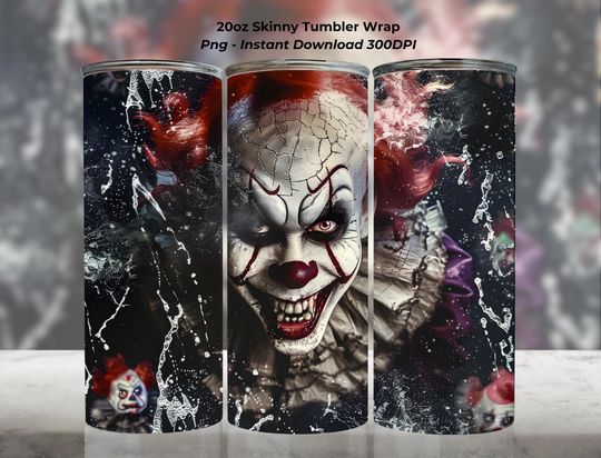 PennyWise Inspired 20oz Tumbler Wrap PNG, Pennywise Inspired Halloween Tumbler Wrap PNG, Halloween Scary Clown Wrap PNG