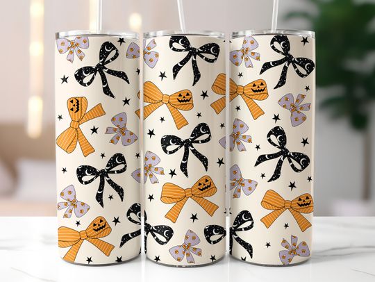 Discover Coquette Halloween Tumbler Wrap PNG, Spooky Season Tumbler Png, Fall 20oz Skinny Tumbler Sublimation, Girly Halloween, Pumpkin Tumbler Png