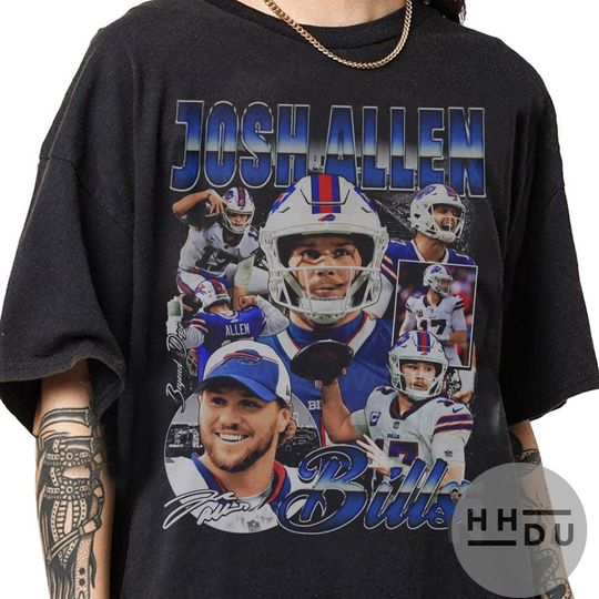 Josh Allen 90s Vintage Bootleg Style T-Shirt, Classic Retro Graphic Unisex Tee Gift For Men and Women