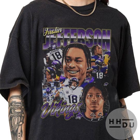 Discover Justin Jefferson 90s Vintage Bootleg Style T-Shirt, Classic Retro Graphic Unisex Tee Gift For Men and Women