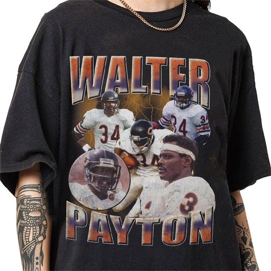 Discover Walter Payton 90s Vintage Bootleg Style T-Shirt, Classic Retro Graphic Unisex Tee Gift For Men and Women
