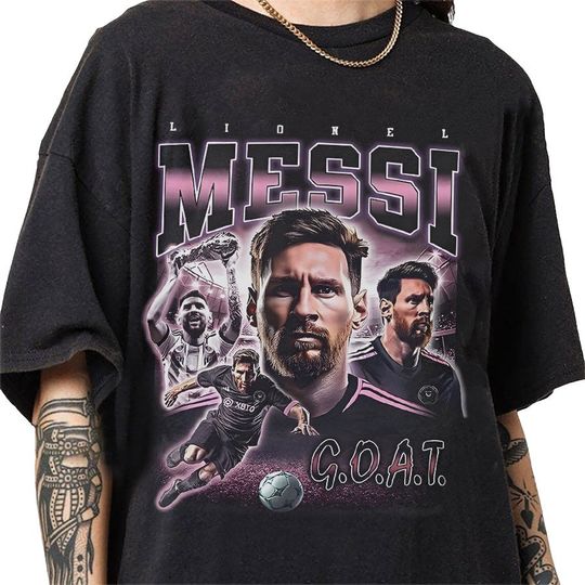 Lionel GOAT Messi 90s Vintage Bootleg Style T-Shirt, Classic Retro Graphic Unisex Tee Gift For Men and Women