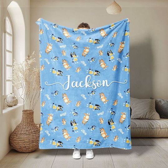 Discover Personalized BlueyDad Blanket, BlueyDad Family Soft Cozy Sherpa Fleece Throw Blankets, BlueyDad Birthday Blanket, BlueyDad Mom & Dad Blanket for Kids