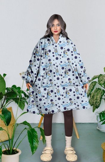 BlueyDad Hooded Blanket, Stitch Pattern Snug Oversized Wearable Hoodie Blanket, Hoodie 3D, Holiday/Festival Hooded Blanket