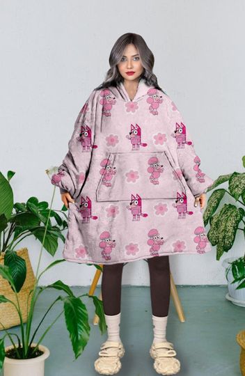 BlueyDad Hooded Blanket, BlueyDad Pattern Snug Oversized Wearable Hoodie Blanket, Hoodie 3D, Holiday/Festival Hooded Blanket