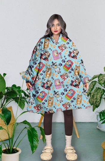 Discover BlueyDad Hooded Blanket, BlueyDad Pattern Snug Oversized Wearable Hoodie Blanket, Hoodie 3D, Holiday/Festival Hooded Blanket