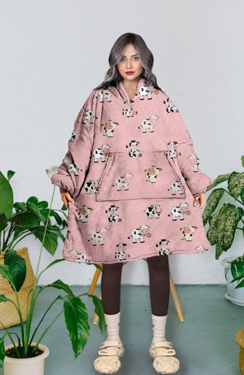 Discover Cow Hooded Blanket, Animal Pattern Snug Oversized Wearable Hoodie Blanket, Hoodie 3D, Holiday/Festival Hooded Blanket