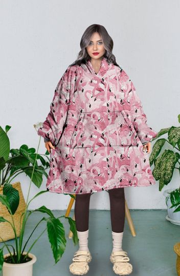 Discover Flamingo Hooded Blanket, Flamingo Pattern Snug Oversized Wearable Hoodie Blanket, Hoodie 3D, Holiday/Festival Hooded Blanket