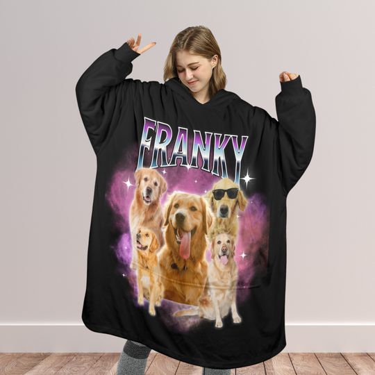 Discover Custom Blanket Hoodie Oversized Custom Photo Wearable Blanket Extra Large Sherpa Family Blanket Hoodie Personalized Pet Photo