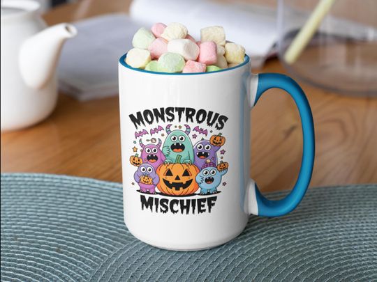 Discover Monstrous Mischief Colorful Halloween Characters Accent Mug