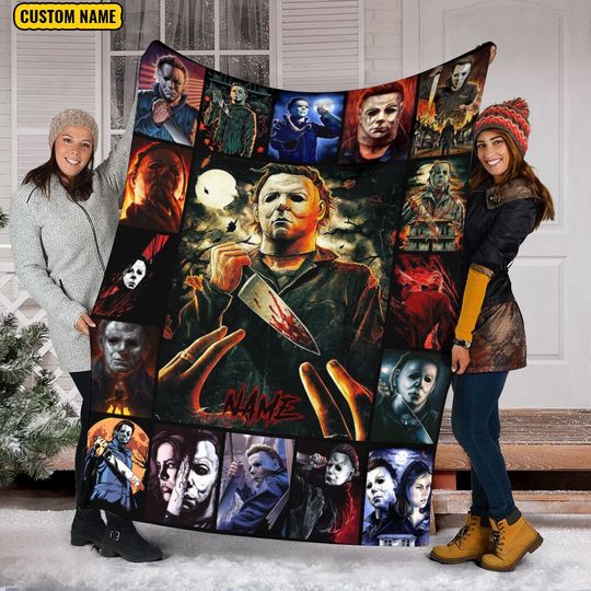 Halloween Horror Movie Throw Blanket, Michael Myers Blanket, The Killers, Mink Sherpa Blanket, Michael Myers Blanket, Custom Name Blanket