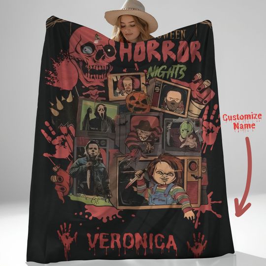 Personalized Horror Movie Blanket, Custom Scary Movie Blanket, Horror Movie lover, Halloween Blanket, Slasher Movie, Girlfriend Gift