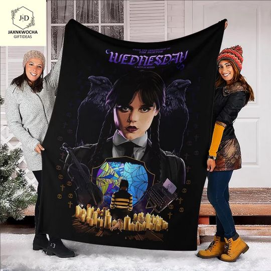 Vintage Wednesday Addams Series Halloween Throw Blanket, Premium Sherpa Blanket, Wednesday Addams Blanket, Wednesday Movie Blanket