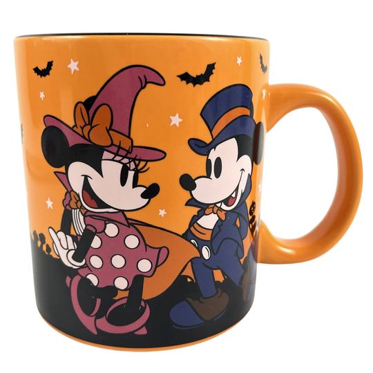 Discover Disney Mug Happy Halloween Mickey and Minnie Large . Orange and Black Bats and Spiders