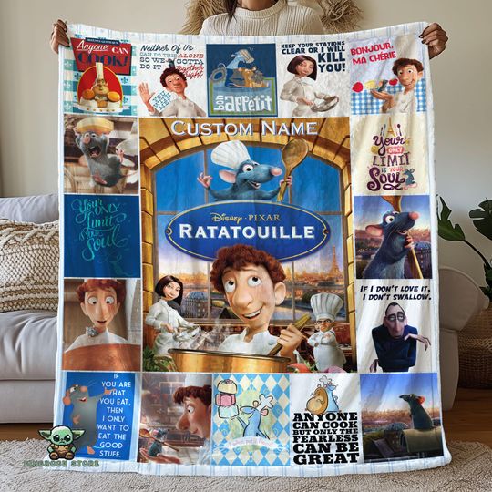 Custom Ratatouille Pictures Collage Blanket, Cartoon Movie Blanket, Ratatouille Cartoon Birthday Blanket, Ratatouille Throw Blanket