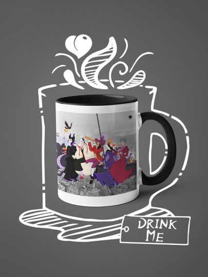 Coffee Mug Villains Skyscraper, Parody Villains, Disney, Rockefeller Center, NYC, Classic Characters, Cartoons, Fun Mug, Drinkware