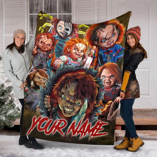 Personalized Name Chucky Blanket, Play Wanna It, Horror Movie Blanket, The Serial Killer Blanket, Halloween Scary Blanket, Throw Blanket