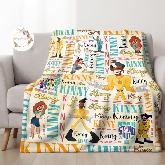 Personalized Watercolor Disney Goofy Movie Blanket, Custom Name Powerline Stand Out World Tour Kids Blanket, WDW Disneyland Birthday Gift