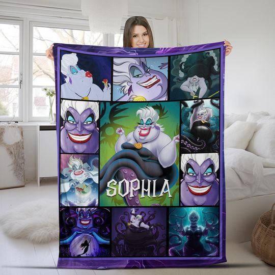 Discover Disney Ursula The Little Mermaid Throw Blanket, Custom Ariel Disney Movie Blanket, Personalized Disney Villians, Disney Evil