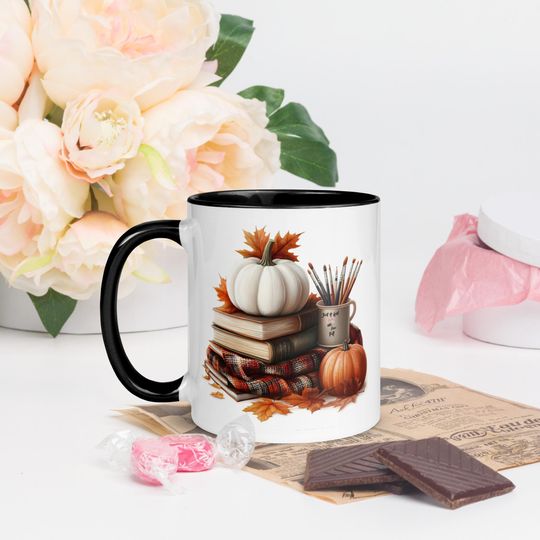 Discover gift girl, PUMPKIN Latte mug, orange, pumpkin mug topper, coffee mug, tiered tray decor, farmhouse style, halloween mug Colorful mug