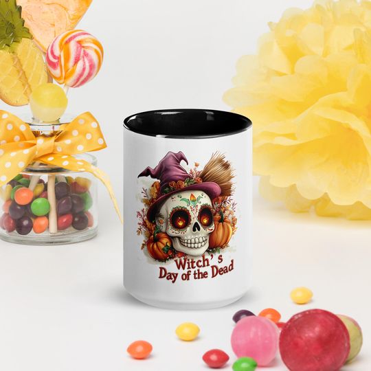 Discover Witch's Day of the Dead PUMPKIN Latte mug, orange, pumpkin mug topper, coffee mug, tiered tray decor, farmhouse style, halloween mug