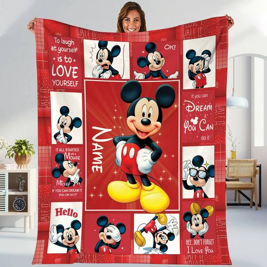 Discover Personalized Mickey Mouse Fleece Blanket, Mickey Mouse Blanket, Baby Blanket Birthday Gift, Mickey Throw Blanket For Couch Sofa, Xmas Gift