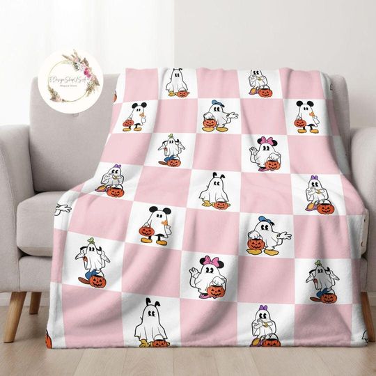Discover Mickey and Friends Ghost Disney Halloween Blanket, Mickey's Not So Scary Halloween Party 2024, Trick or Treat Spooky Season Home Decoration