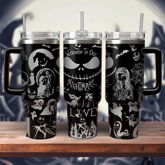 Jack And Sally Engraved 40oz Tumbler, Jack Skellington Tumbler, Nightmare Tumbler, 40oz Stainless Steel Tumbler, Oogie Boogie Tumbler