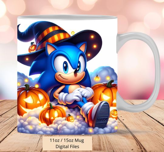 3D Cute Sonic Halloween Pumpkins Mug Wrap, 3D Sonic Mug Wrap Sublimation Design PNG, Mug 11oz and 15oz Sonic Mug Wrap, Digital Download