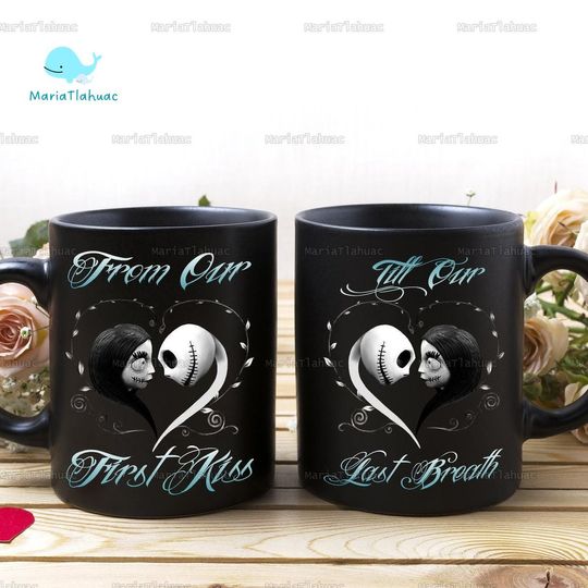 Jack Skellington Coffee Cup, Jack And Sally Couple Mug, Nightmare Before Christmas Cup, Spooky Season Gift, Halloween Gift