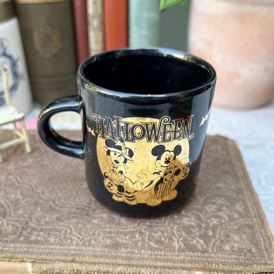 Discover Disney Parks Halloween Small Mug Mickey Minnie Mouse Black Gold MINI