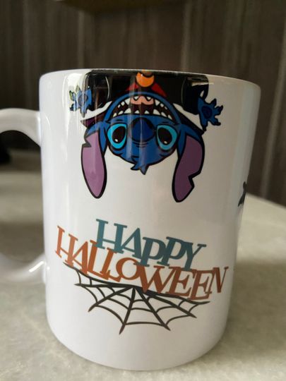 Stitch Halloween mug gift with toy stitch in costume figure Happy Halloween spooky season