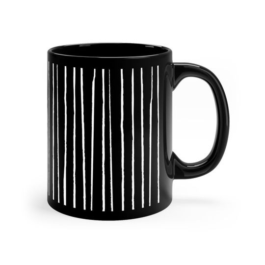 Jack Skellington Halloween Stripes Coffee Mug, Nightmare Before Christmas Mug, Minimalist Halloween, Spooky, Black and White, Tea Mug