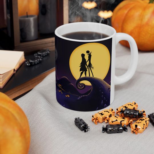 Discover Nightmare Before Christmas Jack and Sally Halloween Coffee Mug