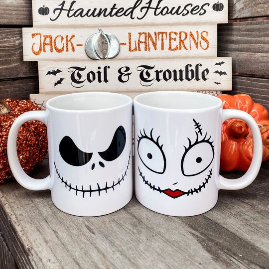 Jack and Sally Mugs, The Nightmare Before Christmas Mug , Jack Skellington, Loving Gift Ideas, His and Hers Coffee Mugs, 11oz 15oz