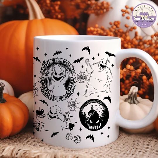 The Nightmare Before Christmas Oogie Boogie Bash Disney Halloween Mug, Trick or Treat Jack Skellington Sally Lock Shock Barrel Coffee Cup
