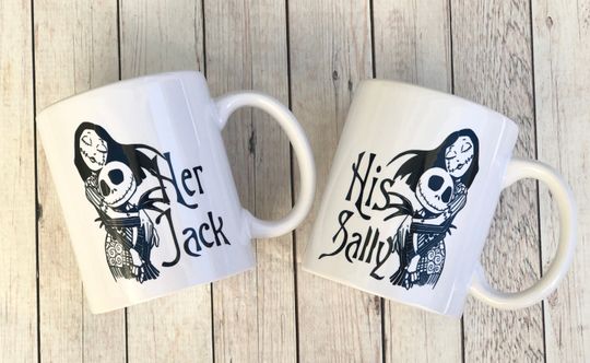 Discover Her Jack, his Sally, Nightmare before Christmas gift. Couple Nightmare before Christmas mugs. Anniversary gift, Christmas couple gift.
