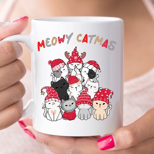Discover Meowy Catmas Christmas Coffee mug, Funny Cats Mug, Cat Mom, Kitty gift shirt, Christmas gift for Mom, Christmas Coffee mug Cat Lover Gift