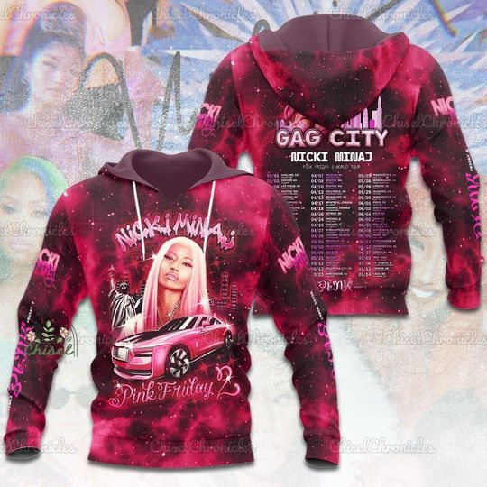 Nicki Minaj Hoodie, Nicki Minaj 3D Hoodie, Nicki Minaj Tour Hoodie, Pink Friday 2 Unisex Hoodie, Gag City Tour 2024 Aesthetic Hoodie