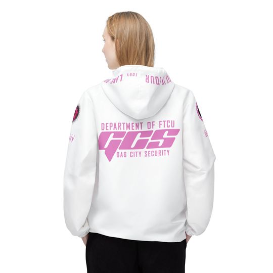 Discover Nicki Minaj Gag City Security Jacket, Pink Friday 2 Tour, Gag City Tour, Barbz White Unisex Windbreaker Jacket