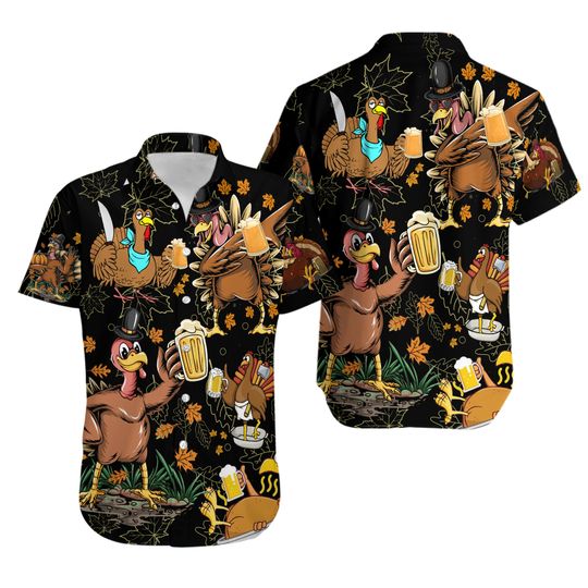 Drunk Turkey Thanksgiving Day Drinking Beer Hawaiian Shirt