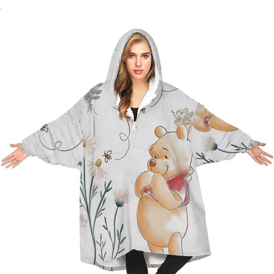 Winnie-the-Pooh Fleece Hoodie Blanket, Disney Oversized Fleece Hoodie