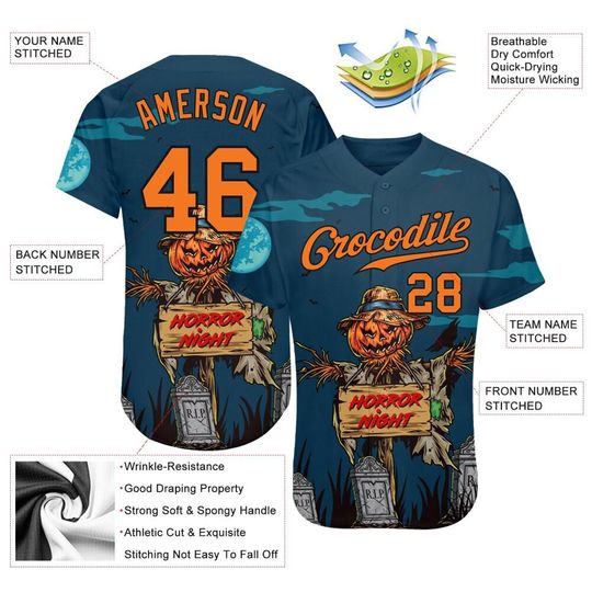 Discover Custom Halloween Pumpkins Horror Night Baseball Jersey, Custom Halloween Baseball Jersey Gift, Baseball Lovers