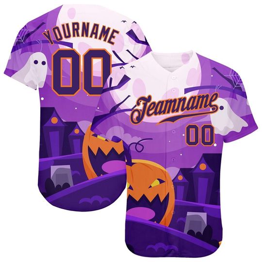 Discover Custom 3D Halloween Pumpkins Horror Night Baseball Jersey, Custom Halloween Baseball Jersey Gift, Baseball Lovers