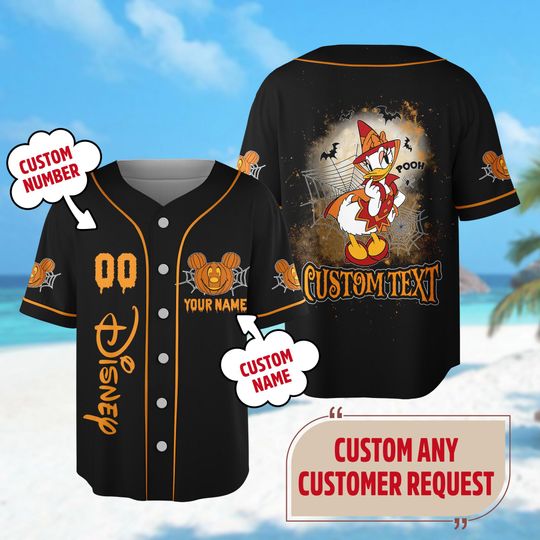 Discover Custom Daisy Duck Baseball Jersey, Daisy Duck Halloween Jersey Team, Pumpkin Cartoon Shirt, Halloween Party Gift, Magic Kingdom Shirt