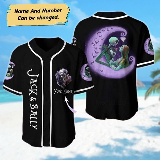 Discover Custom Jack And Sally Baseball Jersey, Jack Skellington Jersey Shirt, Nightmare Before Christmas Basketball Team, Halloween Skeleton Shirt