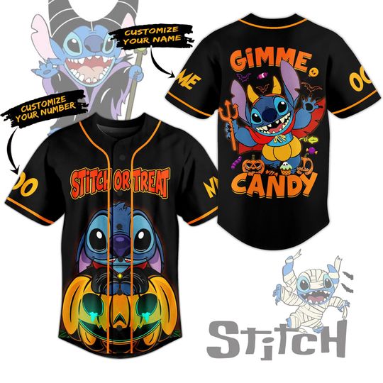 Discover Halloween Stitch Baseball Jersey, Stitch Horror Baseball Shirt, Personalized Disney Stitch Shirt, Trick Or Treat Shirt, Disneyland Gift